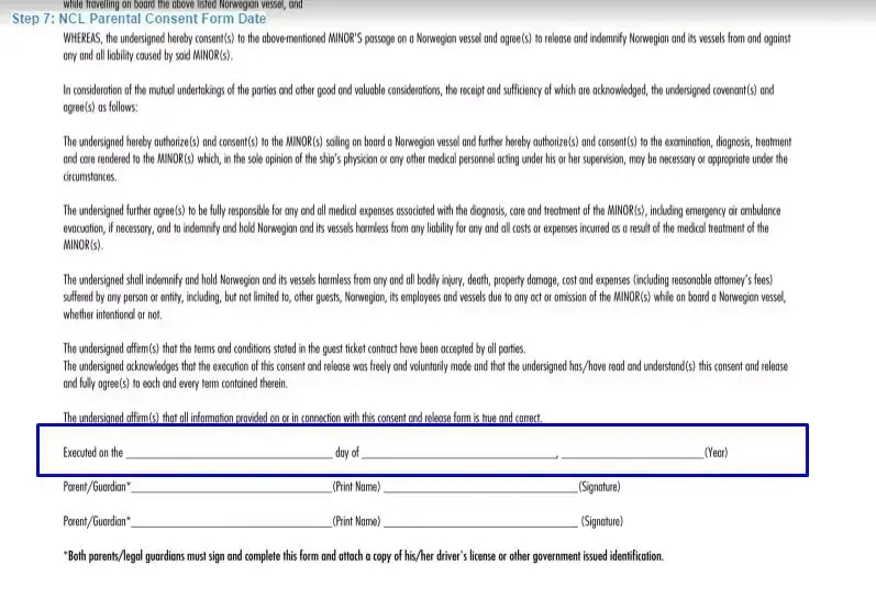Step 7 to filling out a ncl parental consent sample date