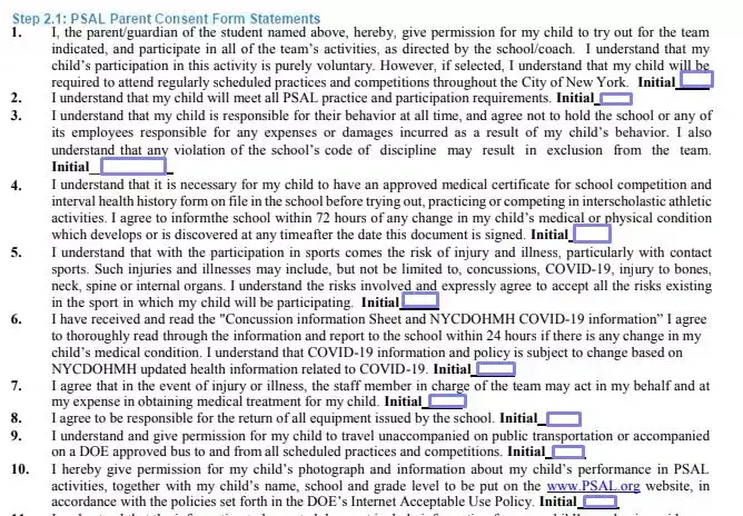 Step 2.1 to filling out a psal parent consent template statements