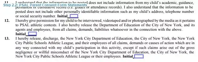 Step 2.2 to filling out a psal parent consent sample statements