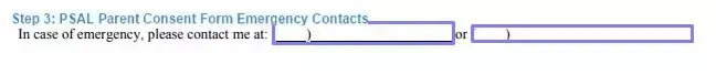 Step 3 to filling out a psal parent consent form emergency contacts