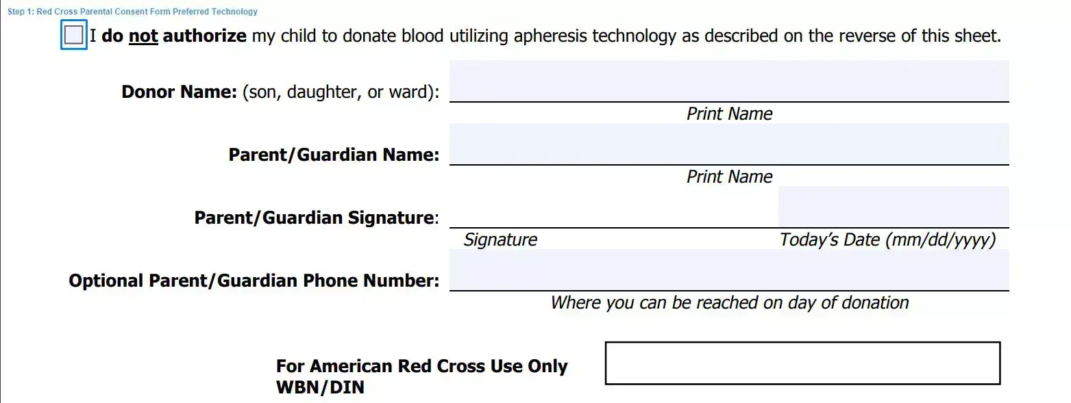 Step 1 to filling out a red cross parental consent form preferred technology