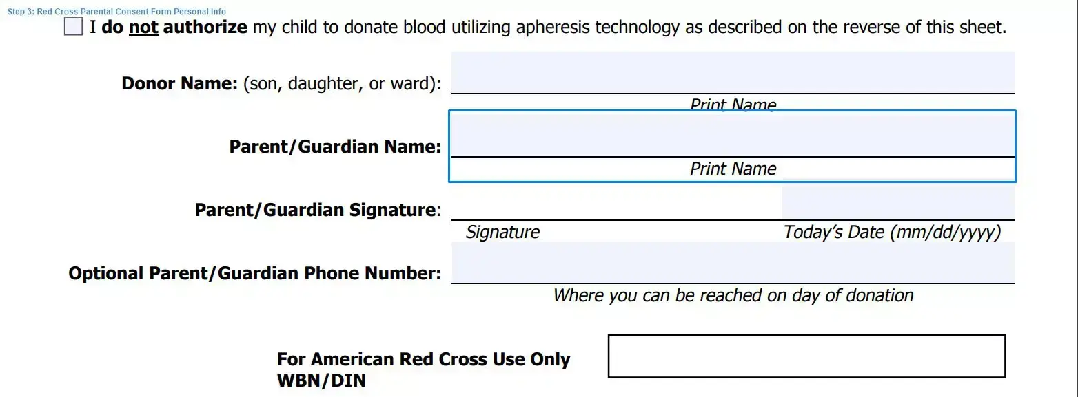 Step 3 to filling out a red cross parental consent sample personal info