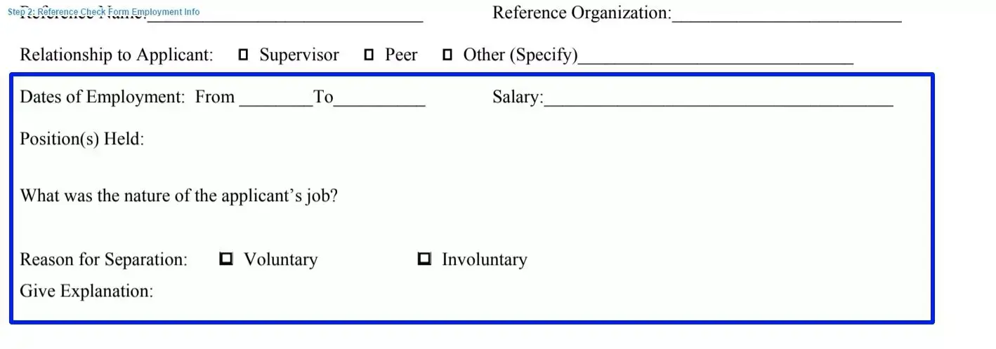 Step 2 to filling out a reference check template employment info
