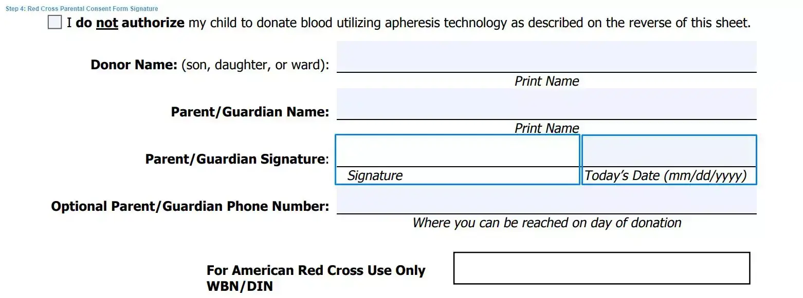 Step 4 to filling out a red cross parental consent form signature