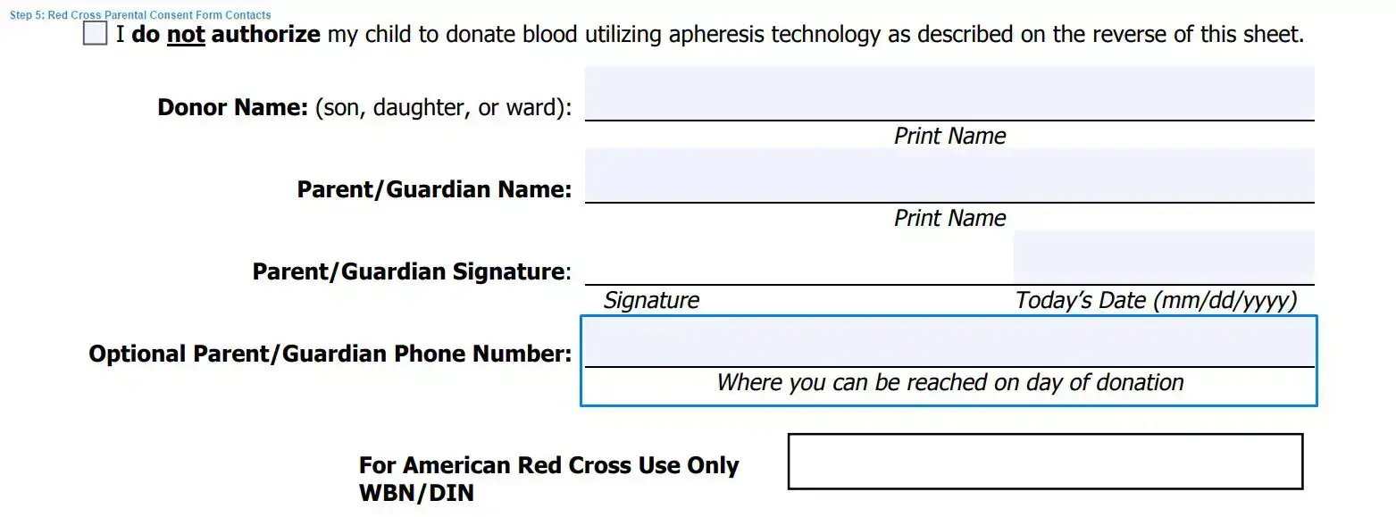 Step 5 to filling out a red cross parental consent example contacts