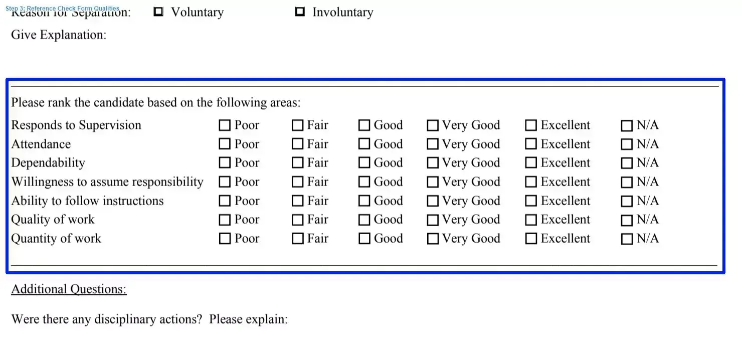 Step 3 to filling out a reference check sample qualities