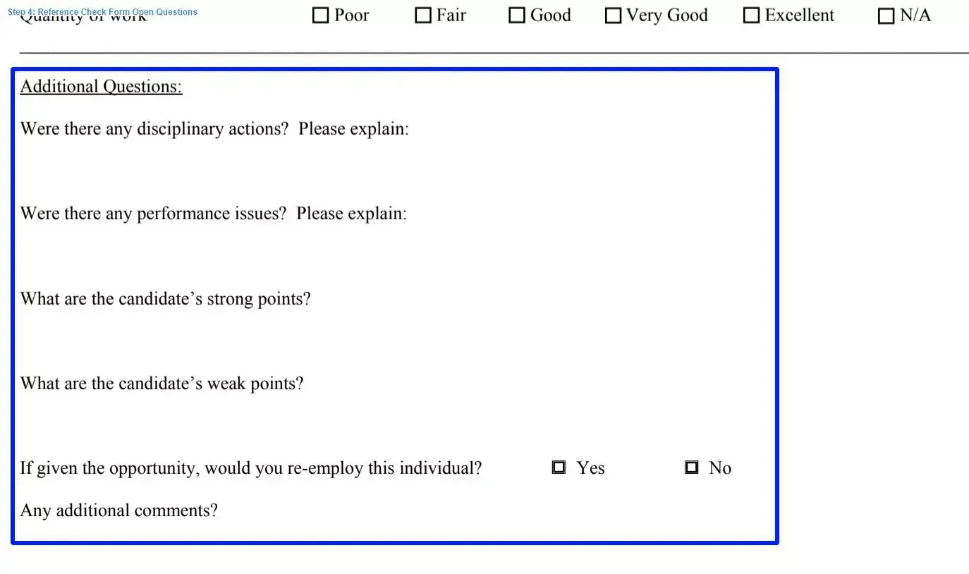 Step 4 to filling out a reference check form open questions