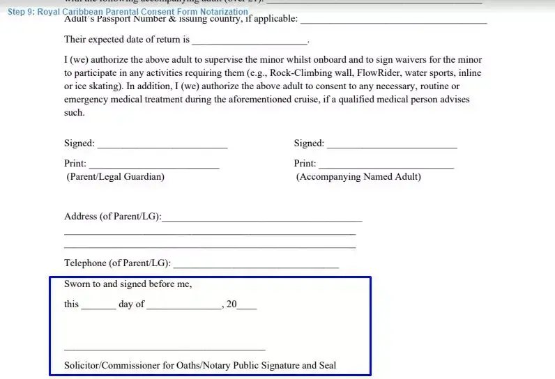 Step 9 to filling out a royal caribbean parental consent form notarization