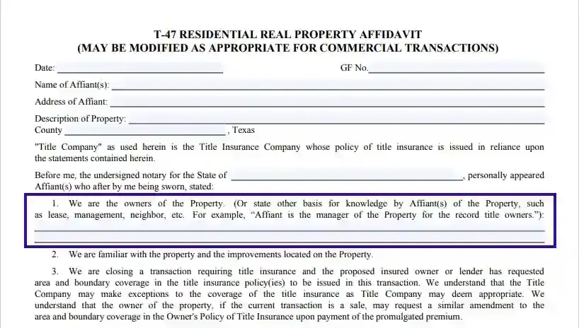 step 6 state your ownership rights type filling out a texas residential real property affidavit (form t 47)