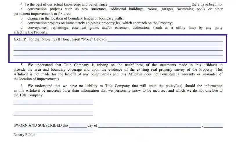 step 8 provide details (if any) filling out a texas residential real property affidavit (form t 47)