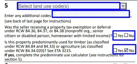 section 5 enter the land use code for property filling out a washington real estate excise tax affidavit