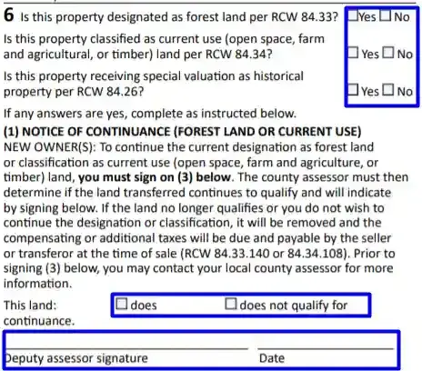 section 6 special use of land filling out a washington real estate excise tax affidavit