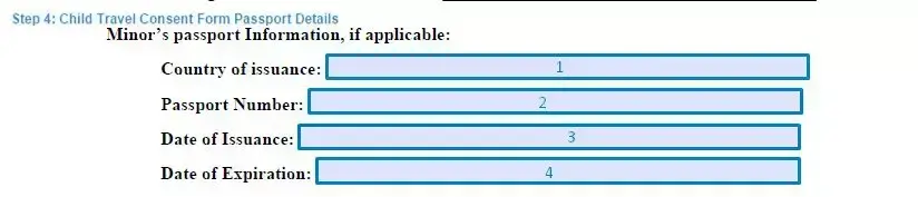Step 4 to filling out a child travel consent example passport details
