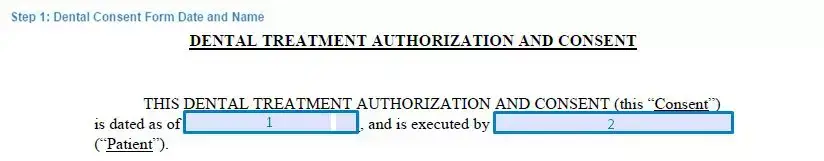 Step 1 to filling out a dental consent form date and name