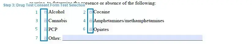 Step 3 to filling out a drug test consent form test selection