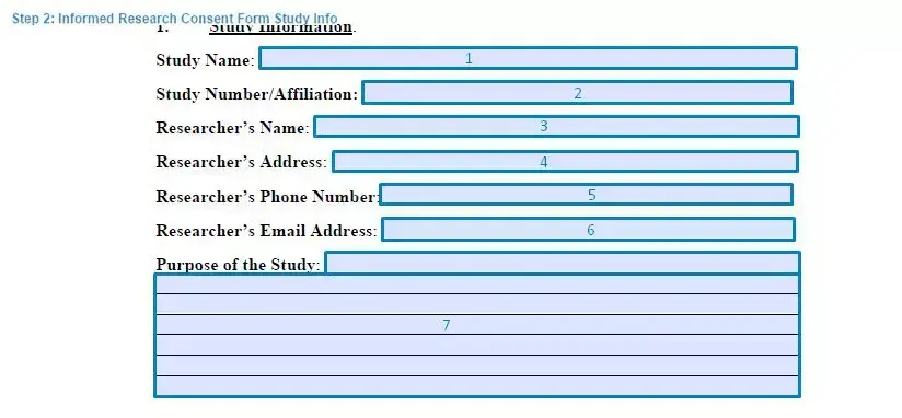 Step 2 to filling out an informed research consent form study info