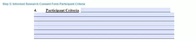 Step 5 to filling out an informed research consent template participant criteria