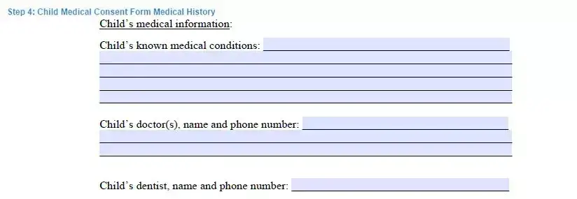 Step 4 to filling out a child medical consent sample medical history