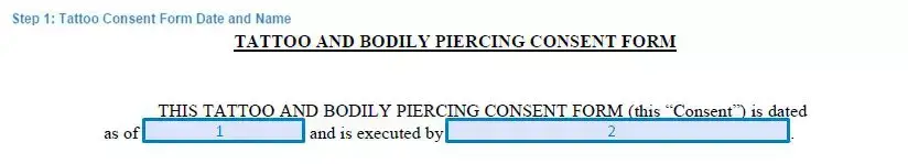 Step 1 to filling out a tattoo consent form date and name
