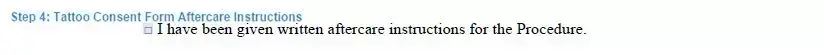 Step 4 to filling out a tattoo consent example aftercare instructions