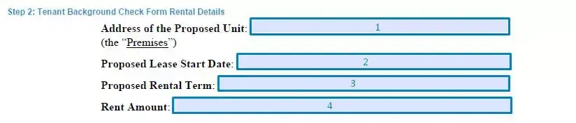 Step 2 to filling out a tenant background check template rental details