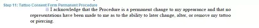 Step 11 to filling out a tattoo consent form permanent procedure