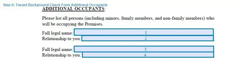 Step 6 to filling out a tenant background check form additional occupants