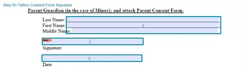 Step 16 to filling out a tattoo consent form signature