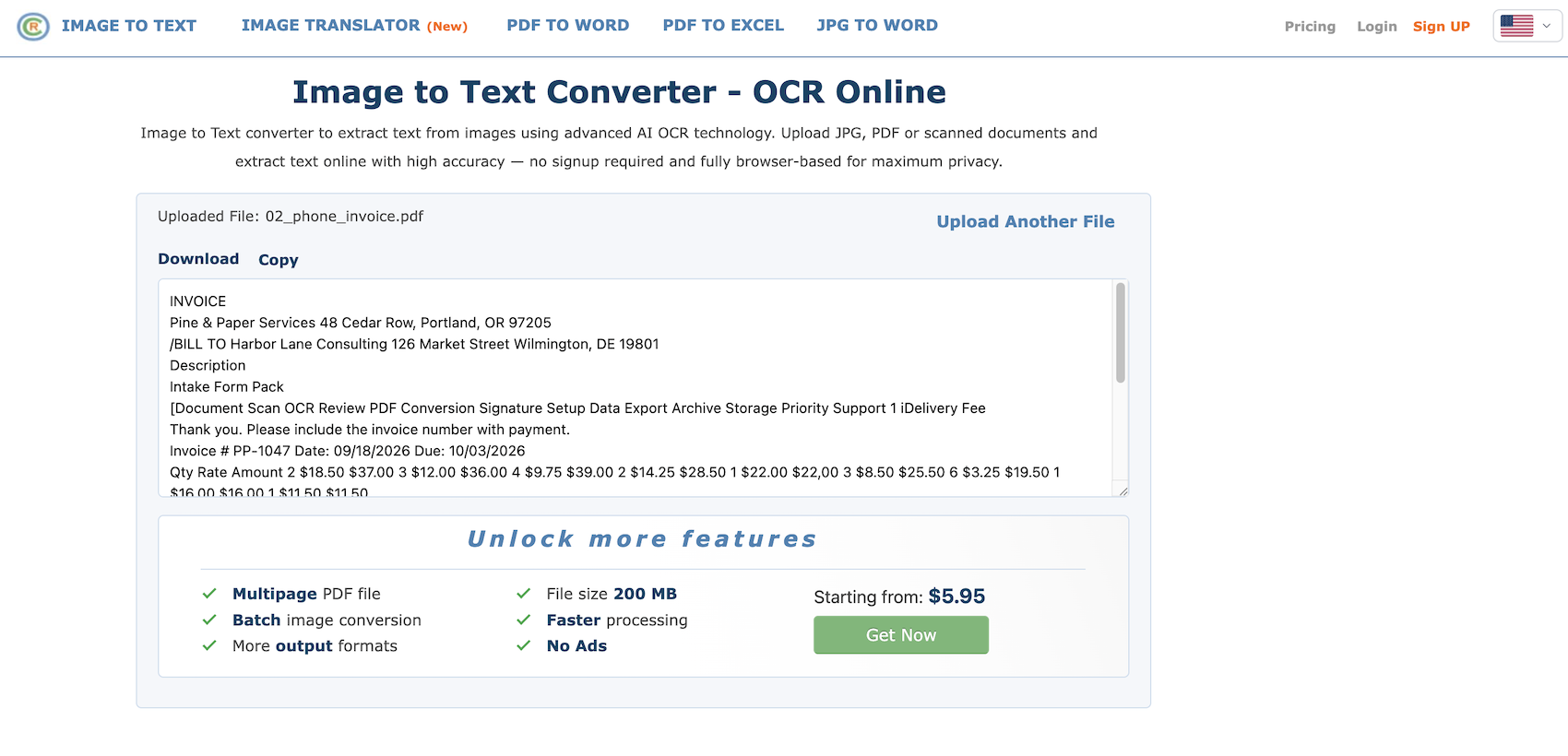 OnlineOCR.net results