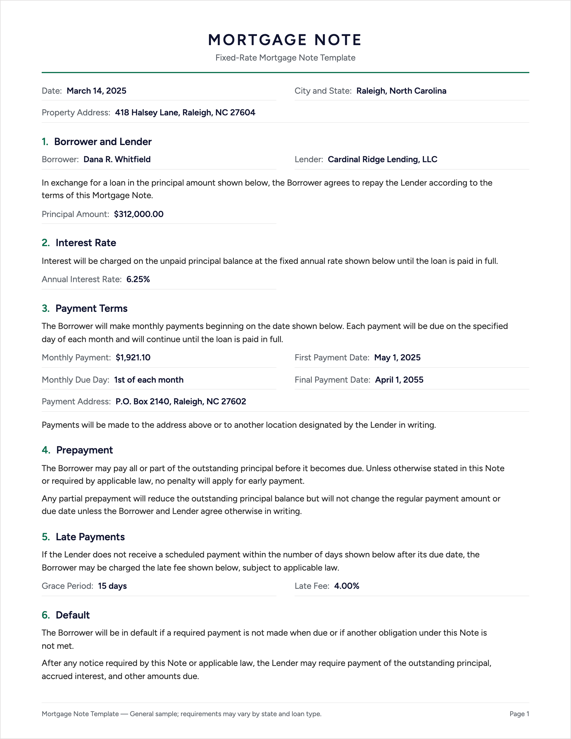 Mortgage Note Example