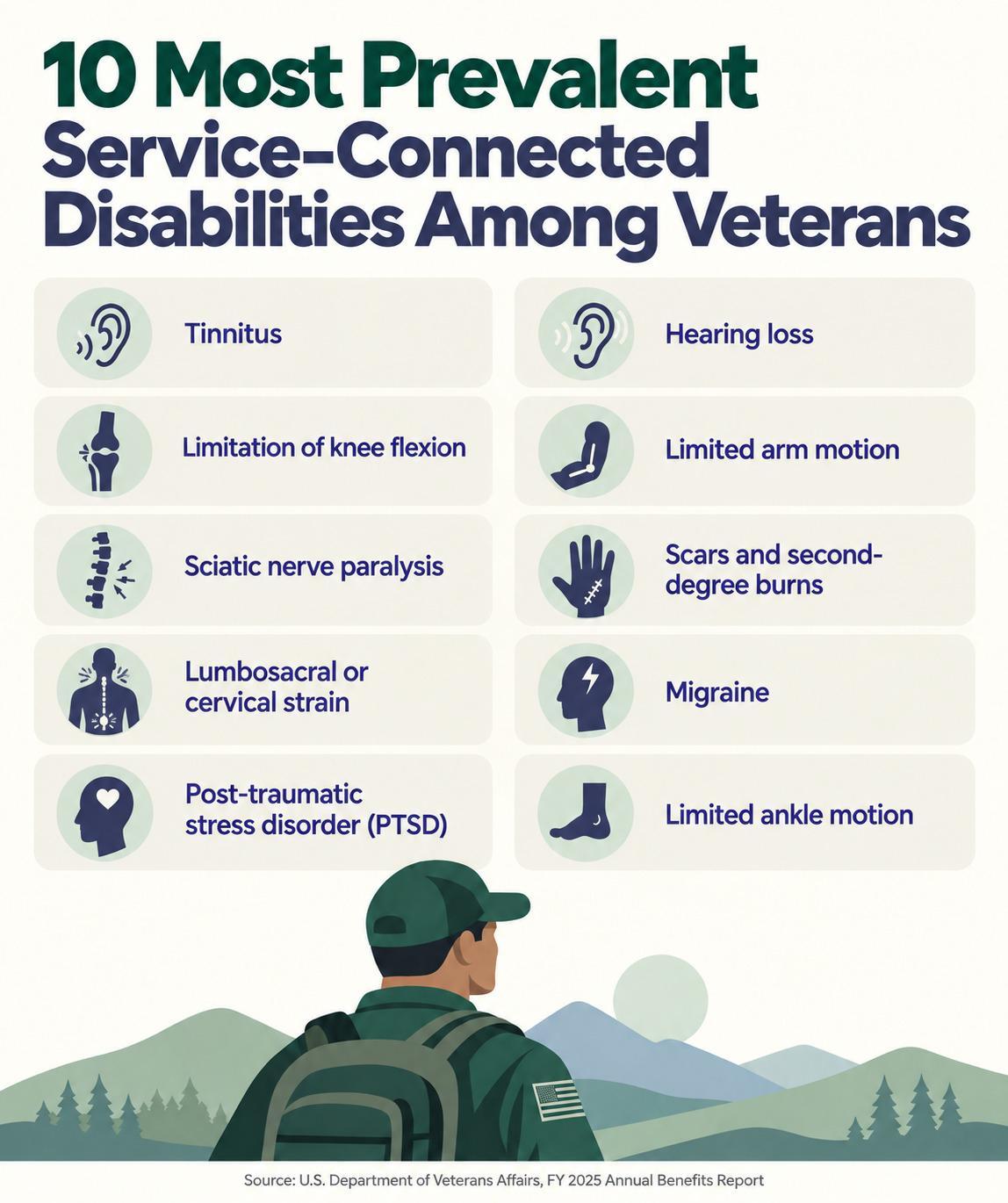Veterans most prevalent service-connected disabilities