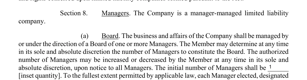 Section 8 of the Texas operating agreement with the number of Managers entered