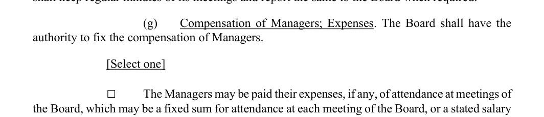 Section 8(g) of the Texas operating agreement with the Managers' compensation box selected