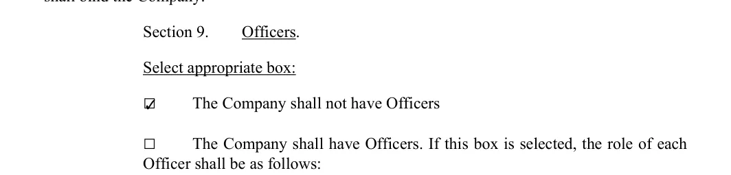 Section 9 of the Texas operating agreement with the Officers choice selected