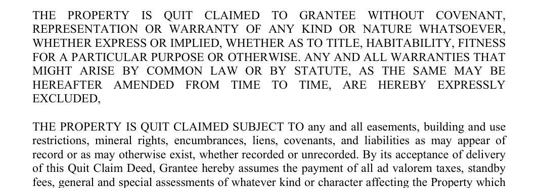 Texas quitclaim deed no-warranty and subject-to paragraphs on page 2