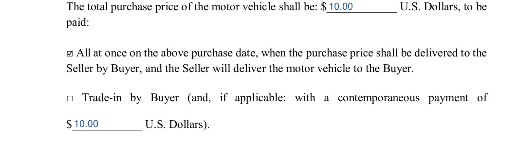 Missouri bill of sale: paid, filled with sample entries