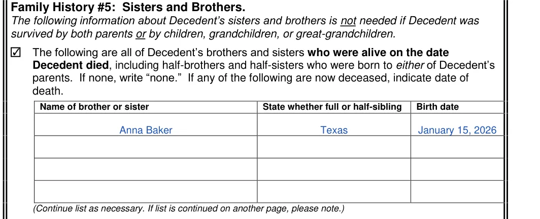 Texas small estate affidavit: Check, filled with sample entries