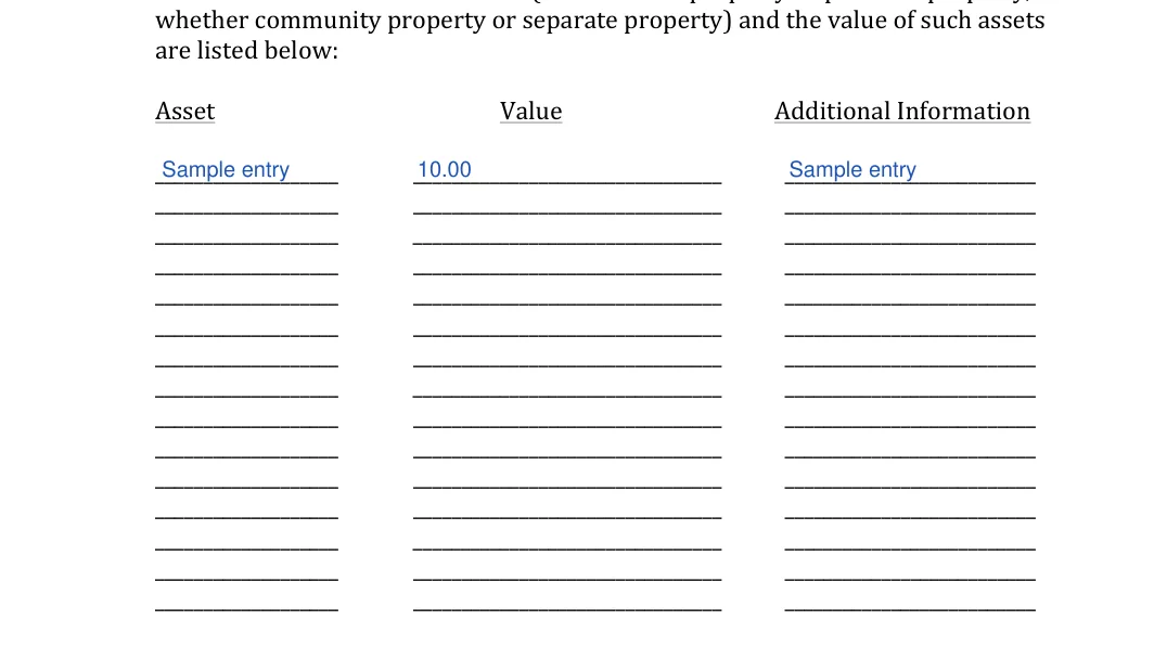Alabama small estate affidavit: are listed below, filled with sample entries