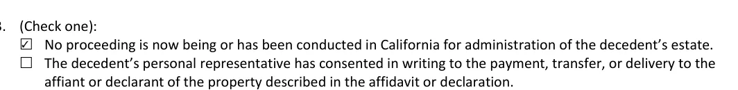 California small estate affidavit: 3. (Check one), filled with sample entries