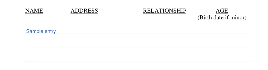 Florida small estate affidavit: ADDRESS, filled with sample entries