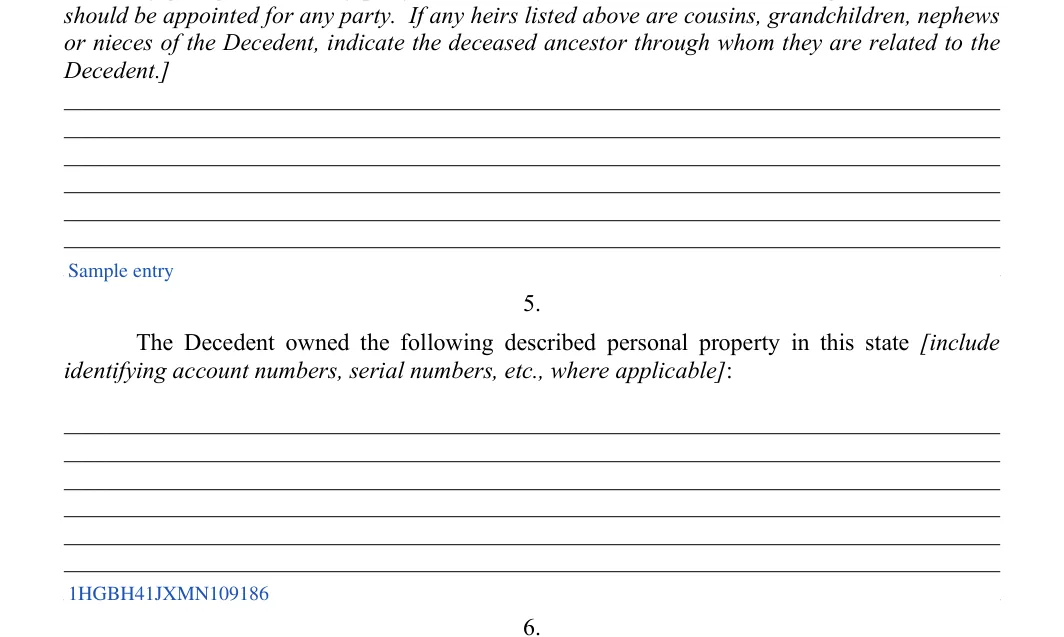 Georgia small estate affidavit: Decedent, filled with sample entries