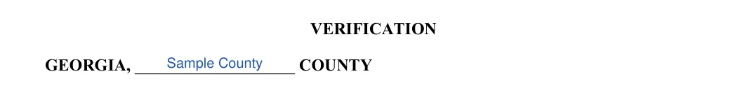 Georgia small estate affidavit: VERIFICATION, filled with sample entries