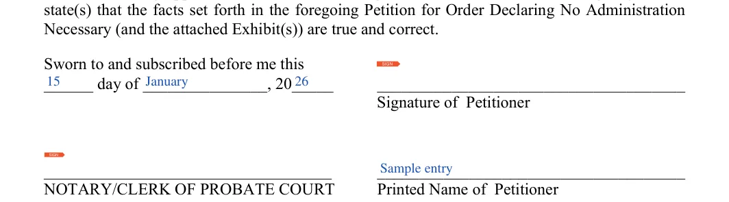 Georgia small estate affidavit: Signature, Day of and more, filled with sample entries