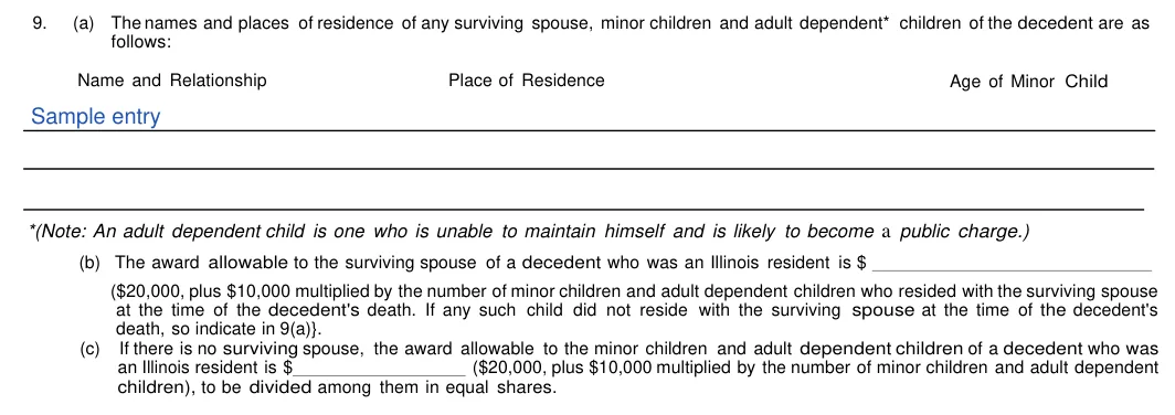 Illinois small estate affidavit: follows, filled with sample entries
