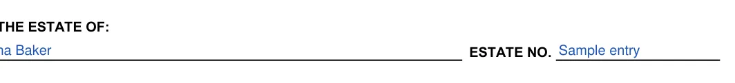 Maryland small estate affidavit: IN THE ESTATE OF, filled with sample entries