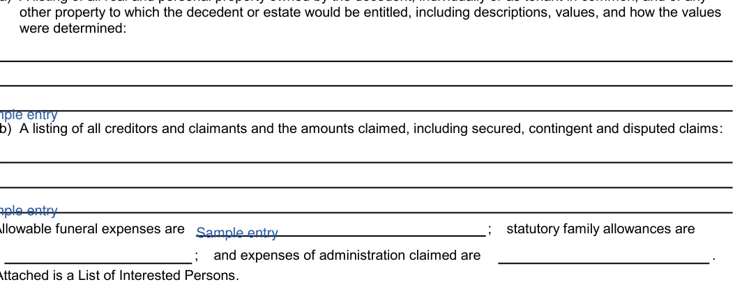 Maryland small estate affidavit: were determined, filled with sample entries