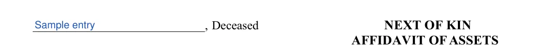 New Jersey small estate affidavit: NEXT OF KIN, filled with sample entries