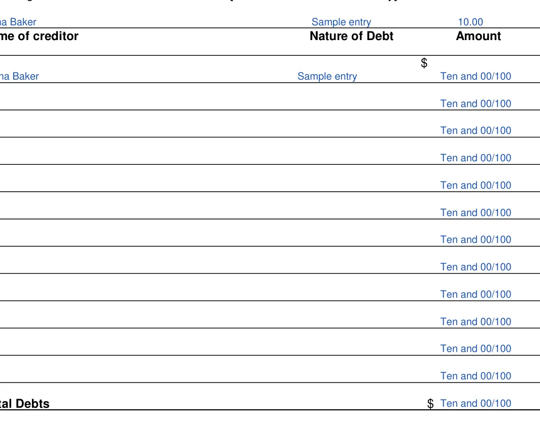 Ohio small estate affidavit: P6 c name, P6 debt and more, filled with sample entries