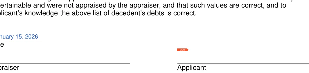 Ohio small estate affidavit: P6 date x, Appraiser and more, filled with sample entries