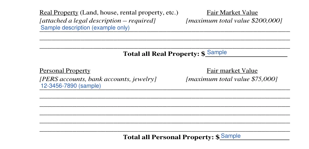Oregon small estate affidavit: Attached a legal description  required, Total all real property and more, filled with sample entries